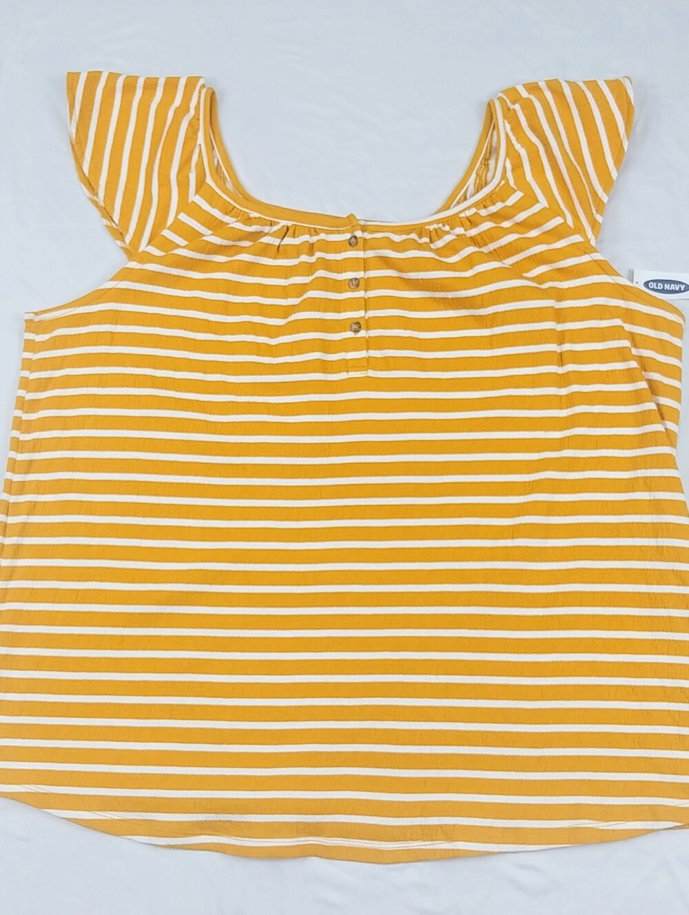 Old Navy Striped Flutter Top Women 1x NWT Yellow White Cotton NormCore BoHo